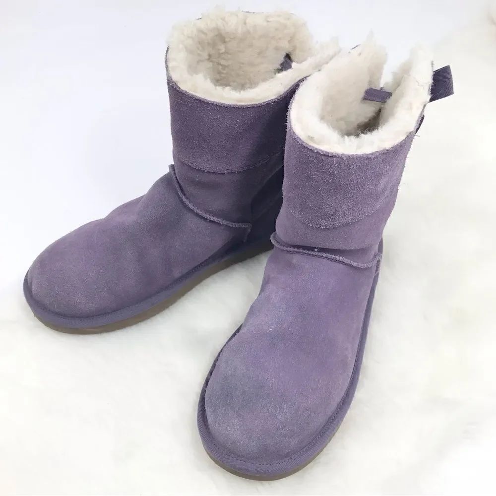 Koolaburra UGG Andra Purple Suede Shearling Lined Bow Back Girls Youth Boots